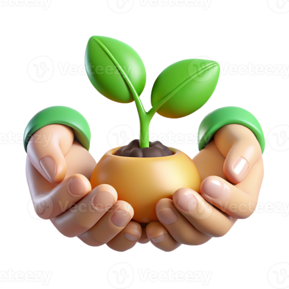 3D Icon of Hand Holding a Sapling png