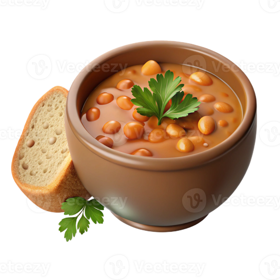 3D Illustration of a Steaming Bowl of Lentil Soup with Bread png
