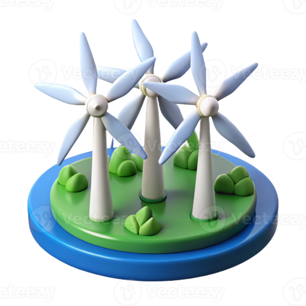 Wind Power Farm in 3D with Trees and Grass png