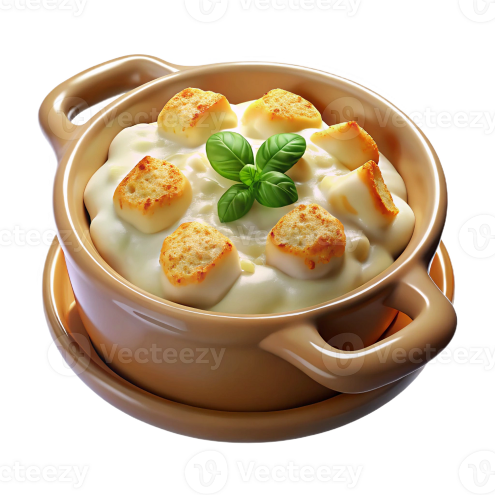 3D Dish of Creamy Cauliflower Soup with Croutons png