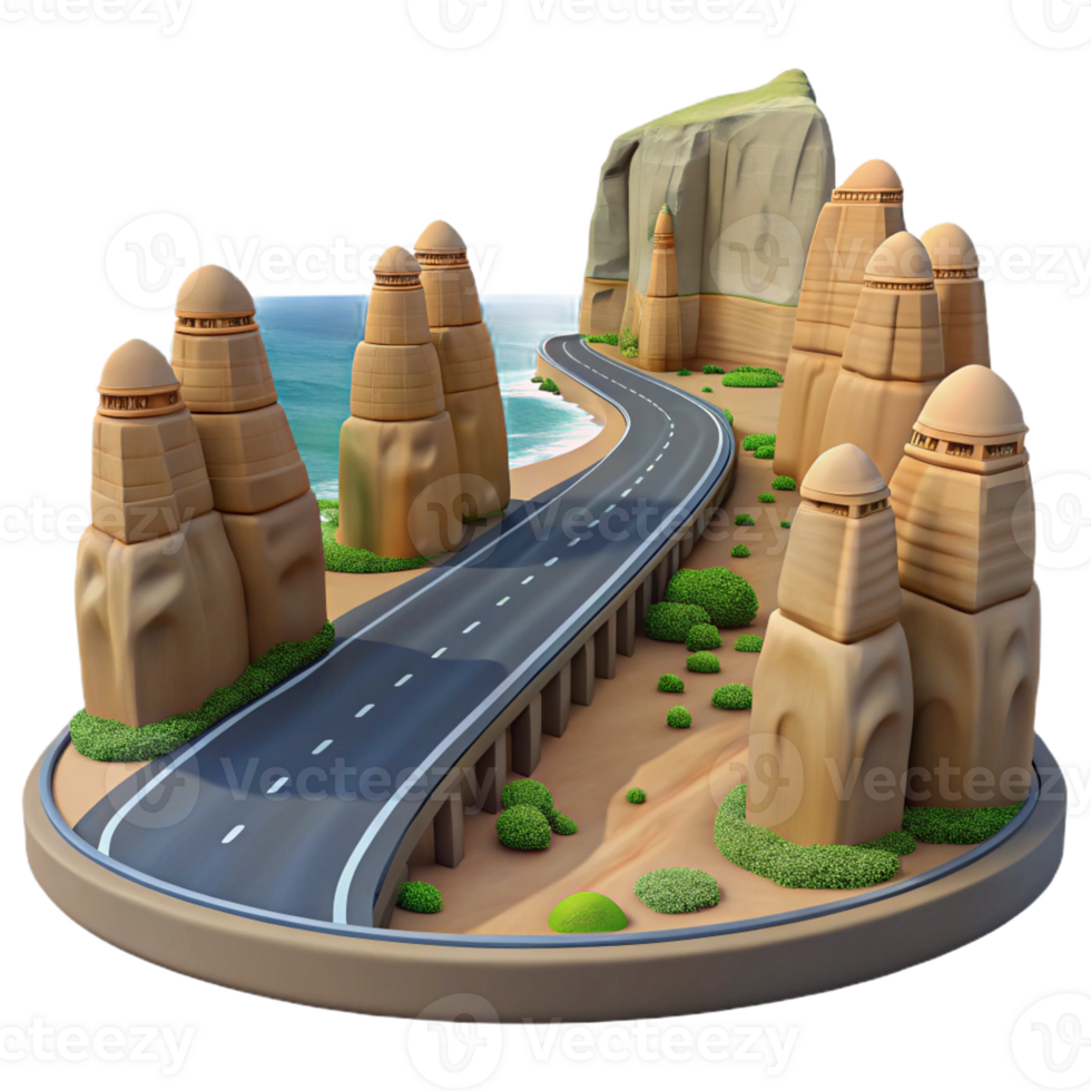 3D Icon of a Coastal Road png