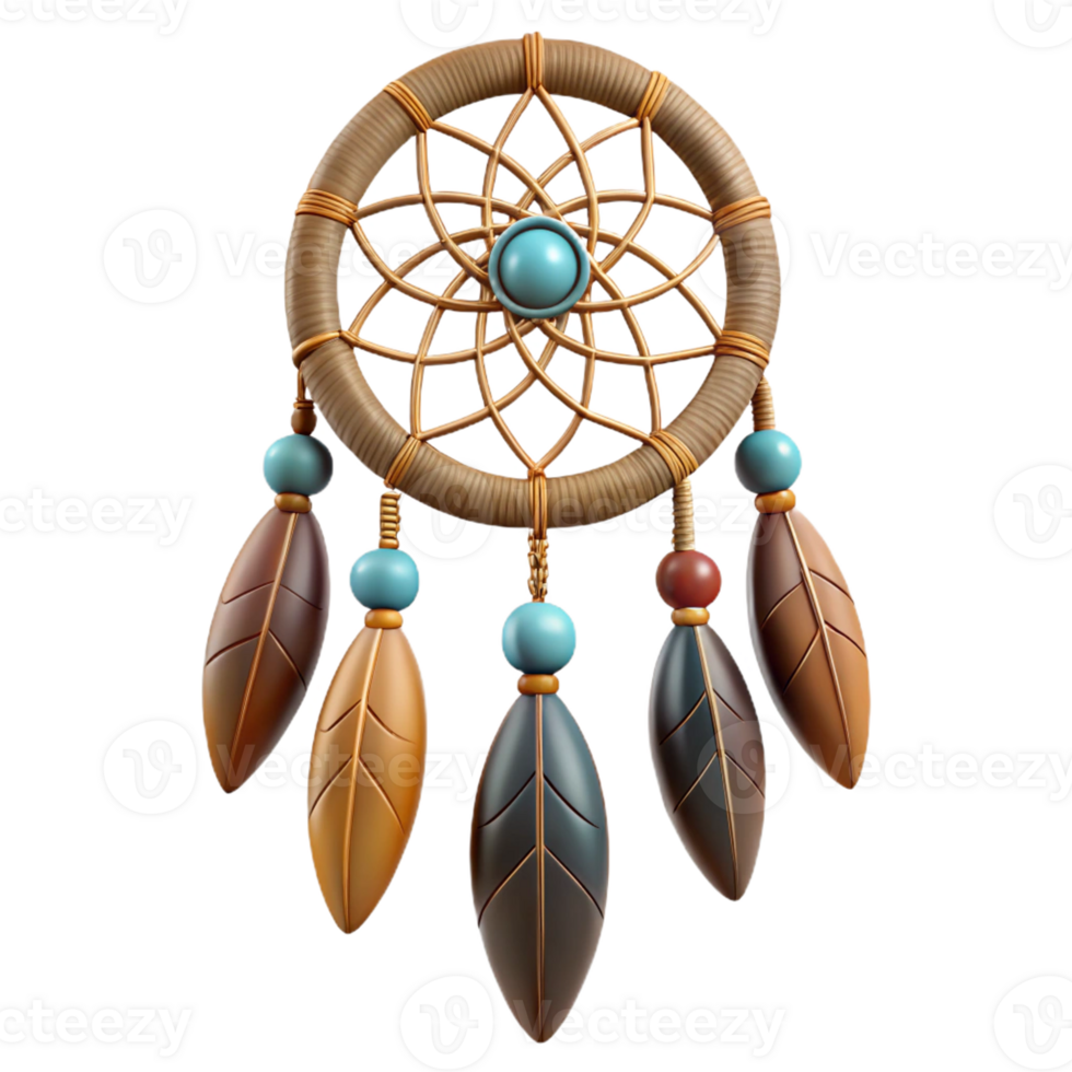 Circular Dreamcatcher in 3D with Artistic Feathers png