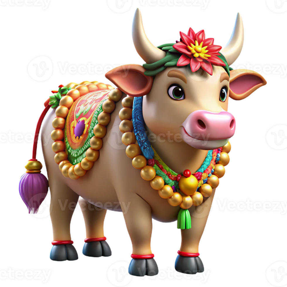 Beautifully Adorned Cow with Festive Ornaments png