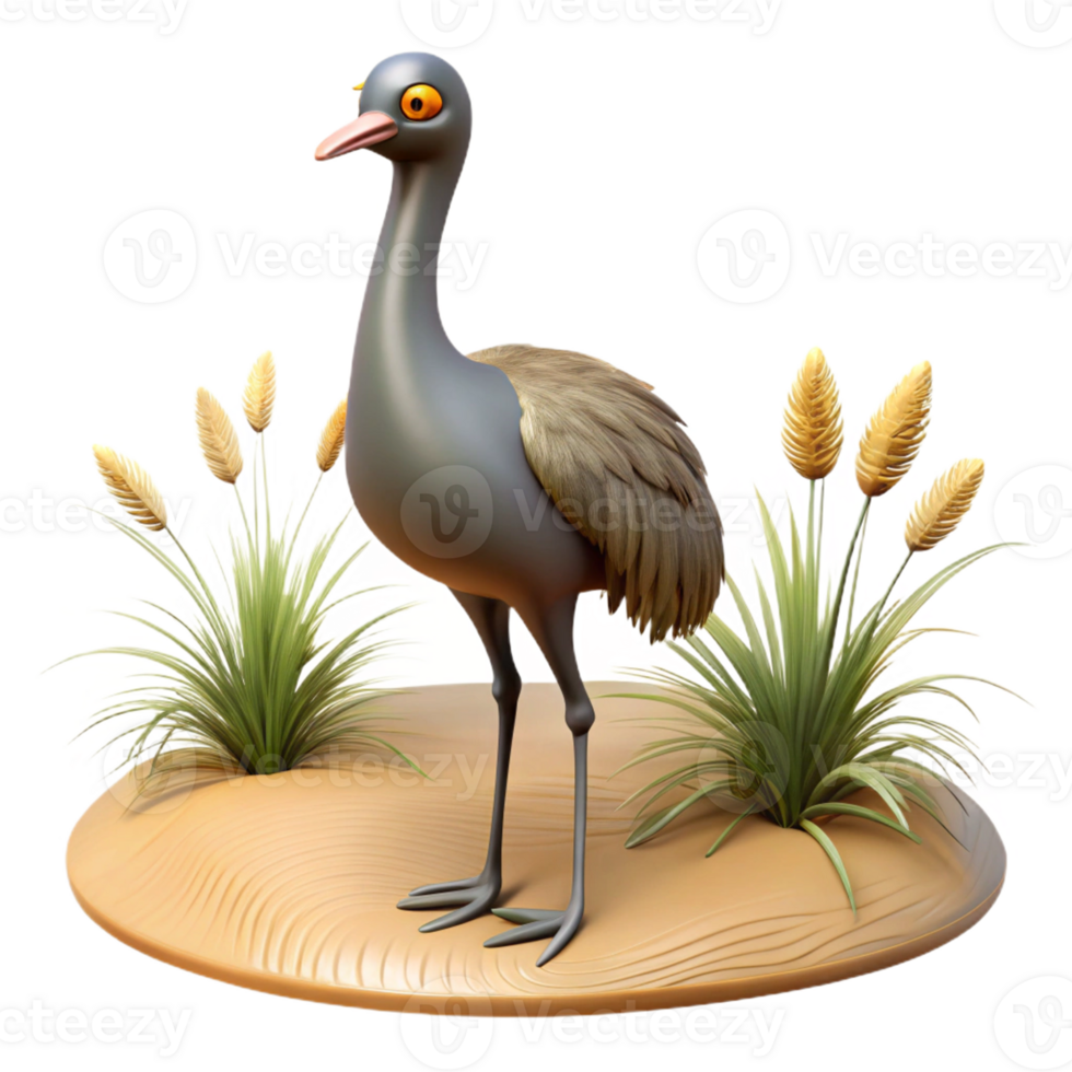 Tall Emu Surrounded by Lush Grass and Cattails png