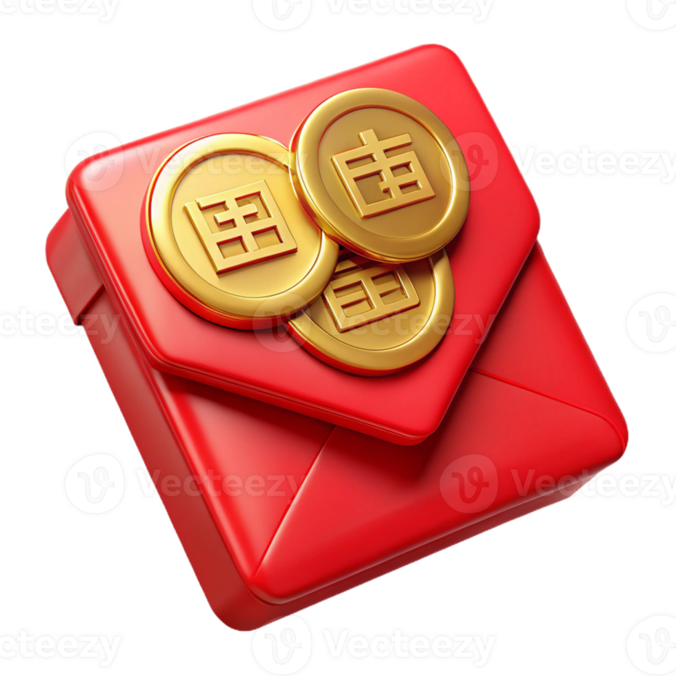 Vibrant 3D Red Envelope with Gold Accents png