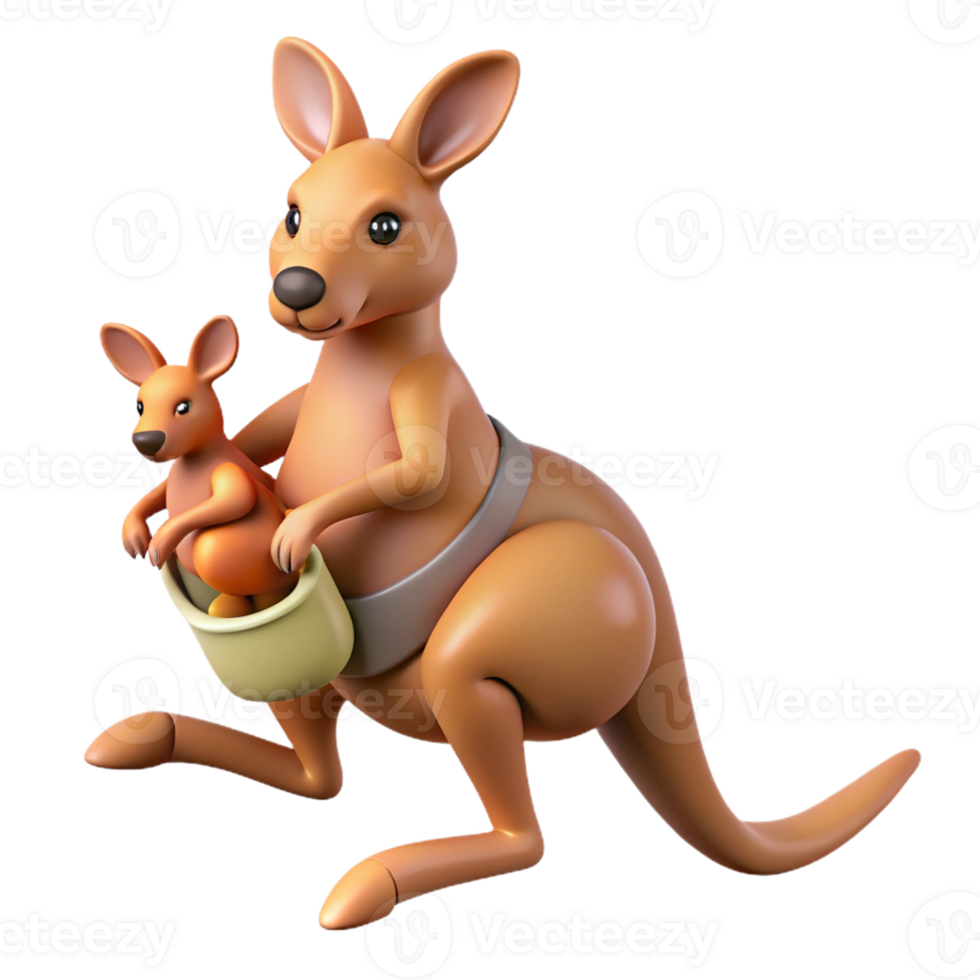 3D Kangaroo Icon with Adorable Joey png