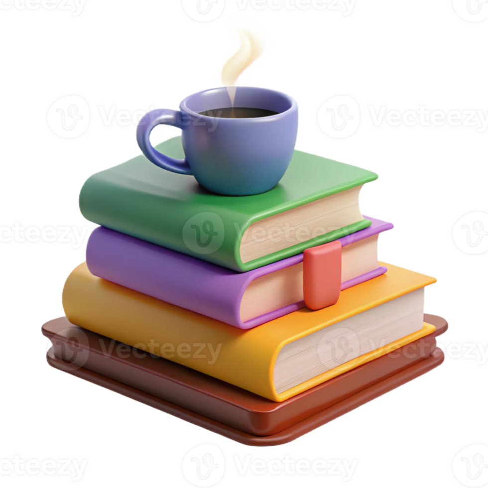 Relaxing Tea Time with a Book Stack png