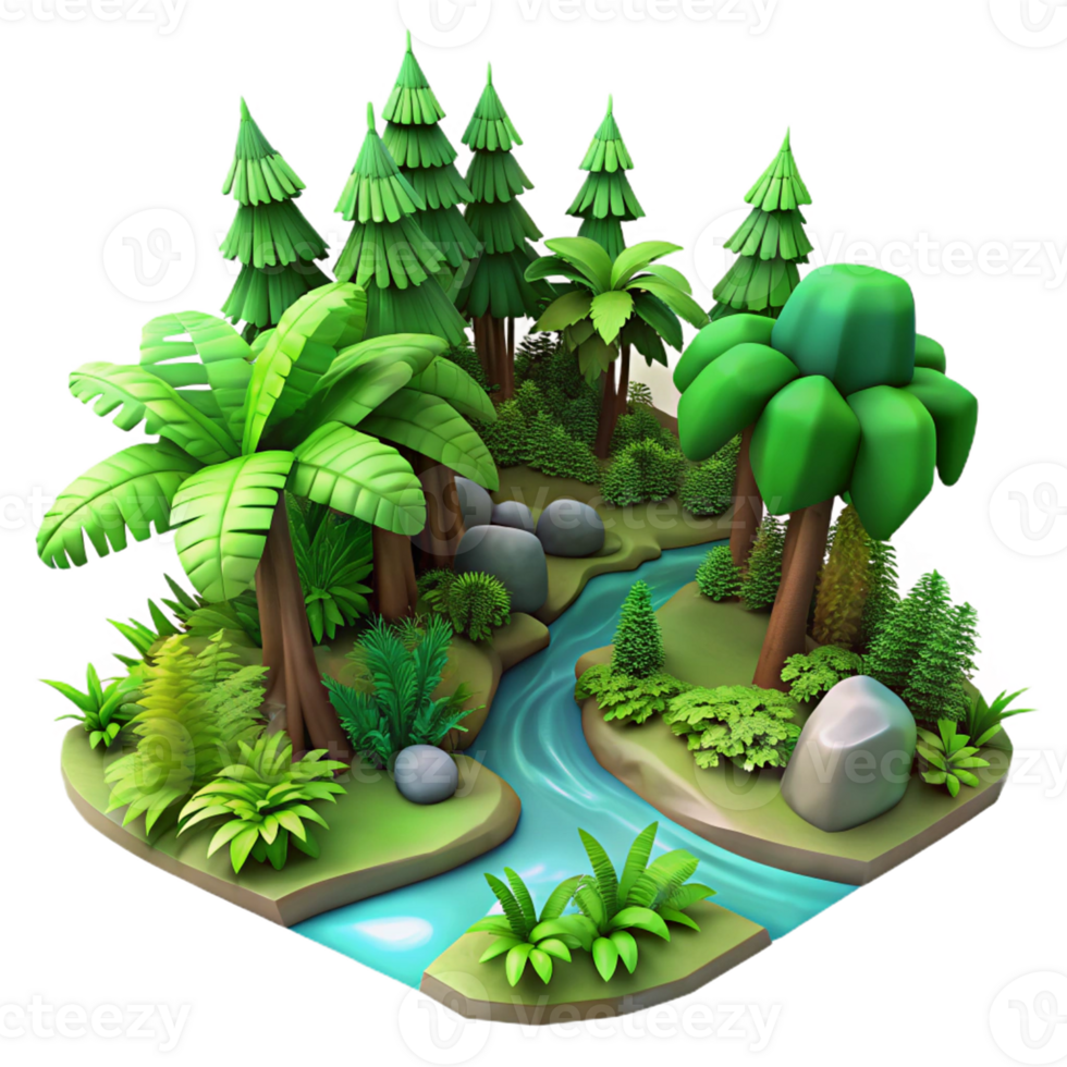 Serene Green Landscape with Water Stream png