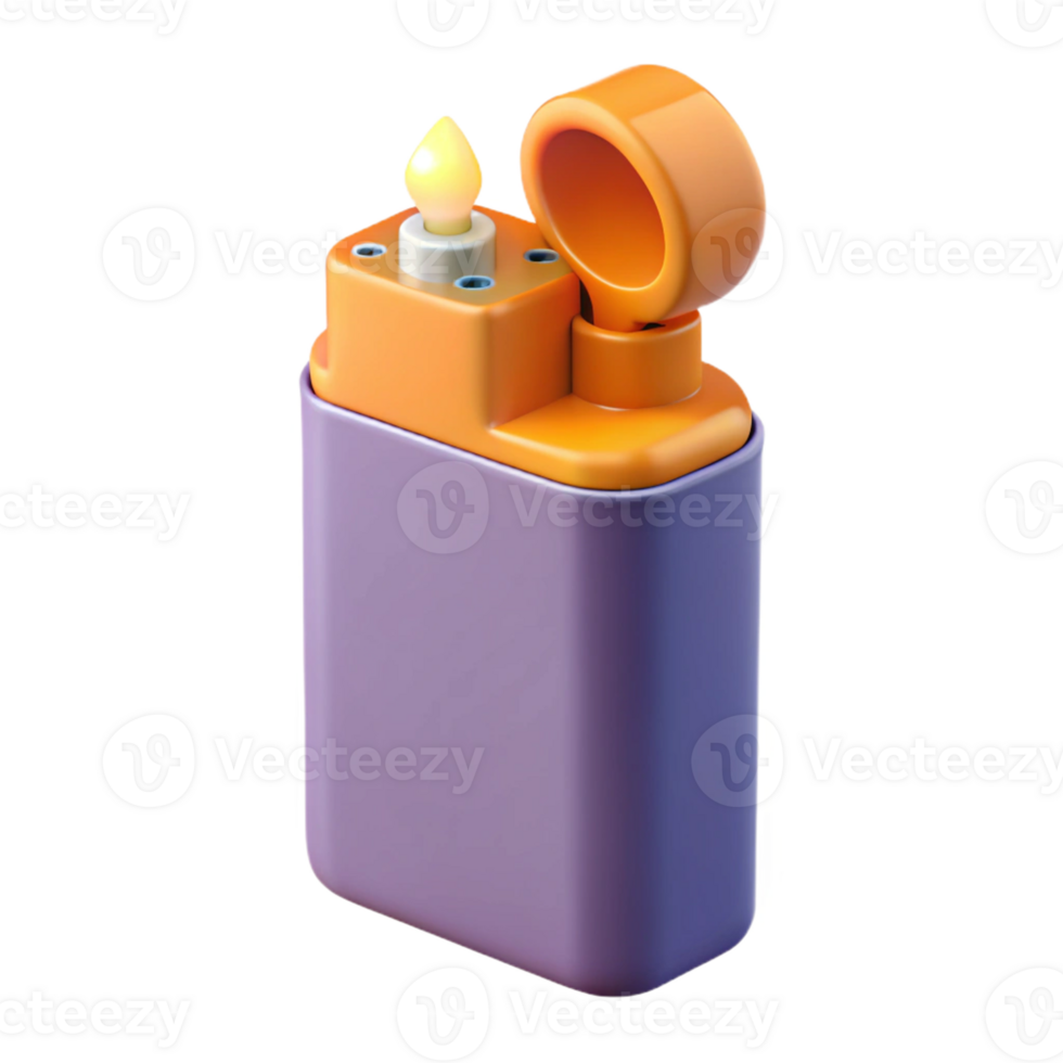 3D lighter with an orange metallic body png