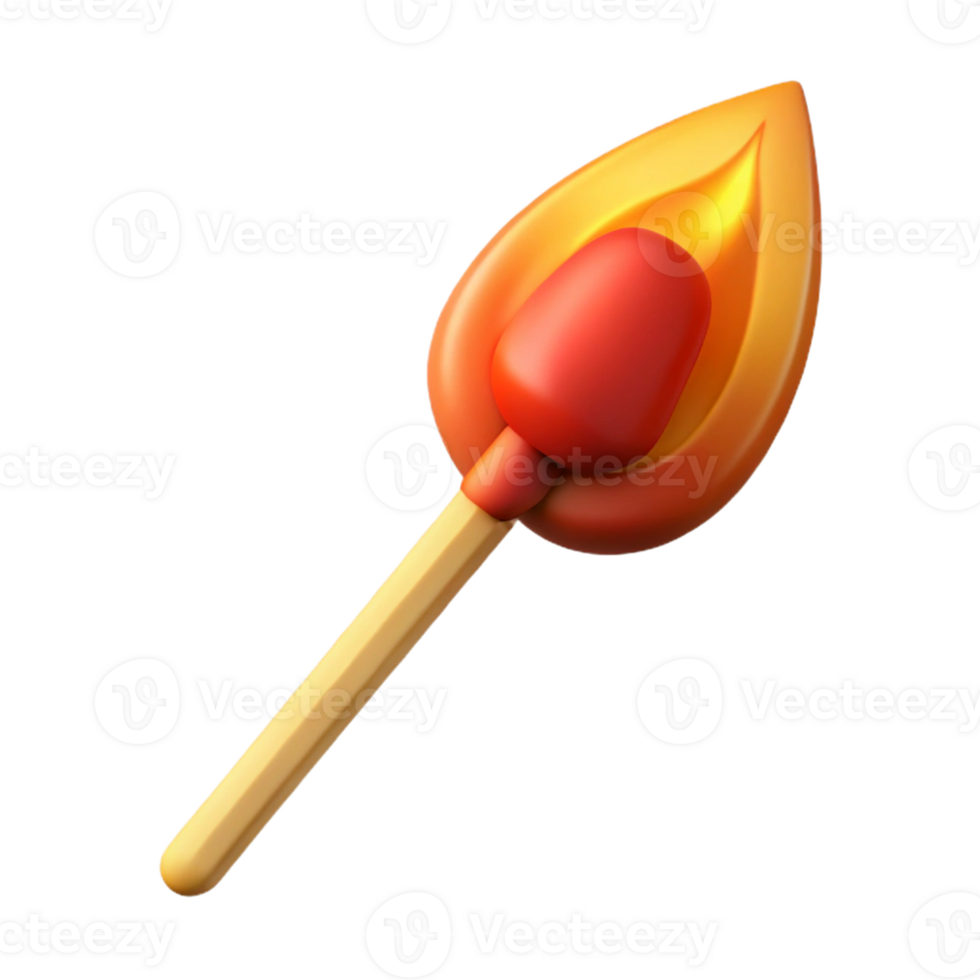3D matchstick with a glowing flame. png