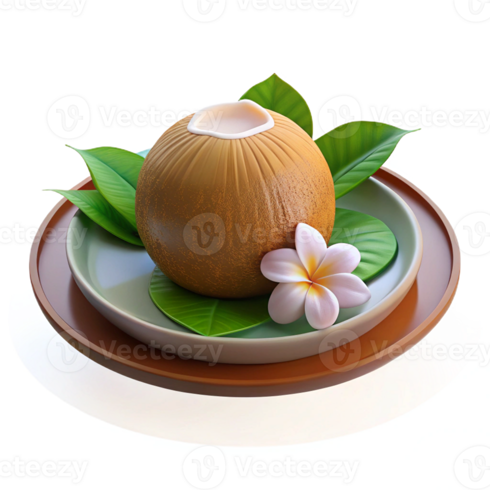 Coconut dessert plate with flowers png