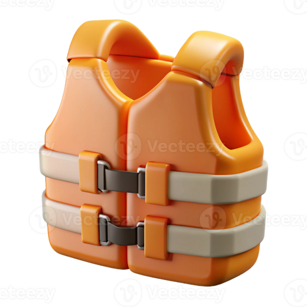 Bright orange life jacket with secure straps png