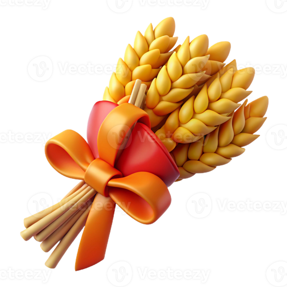 3D bundle of wheat tied with ribbon png