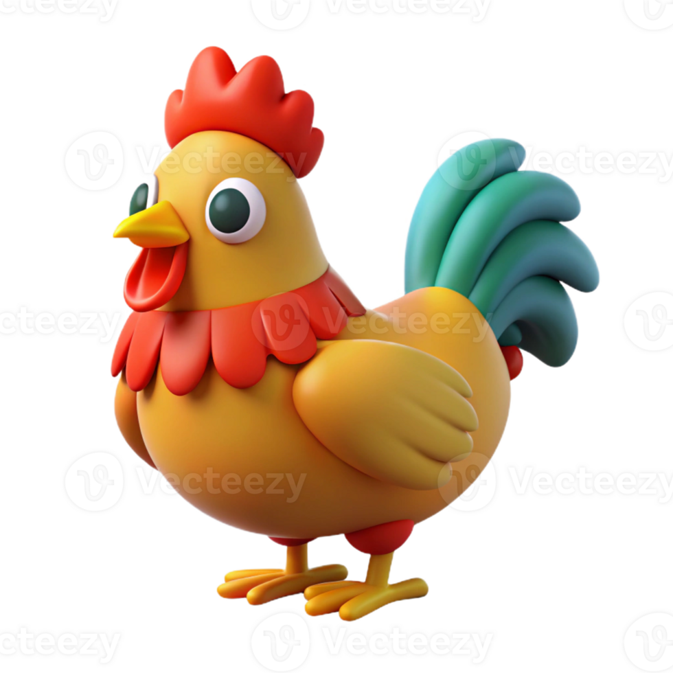 Vibrant 3D chicken with detailed feathers png