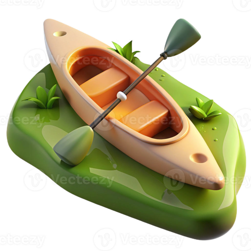 3D kayak floating in a river png