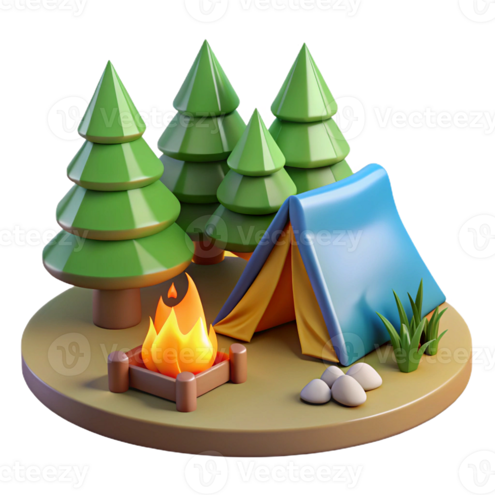 Campfire with a tent in the forest png
