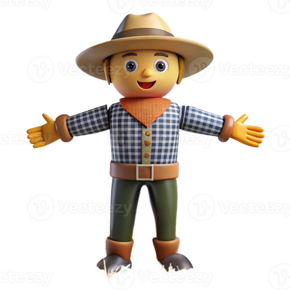 3D scarecrow standing in a hayfield png