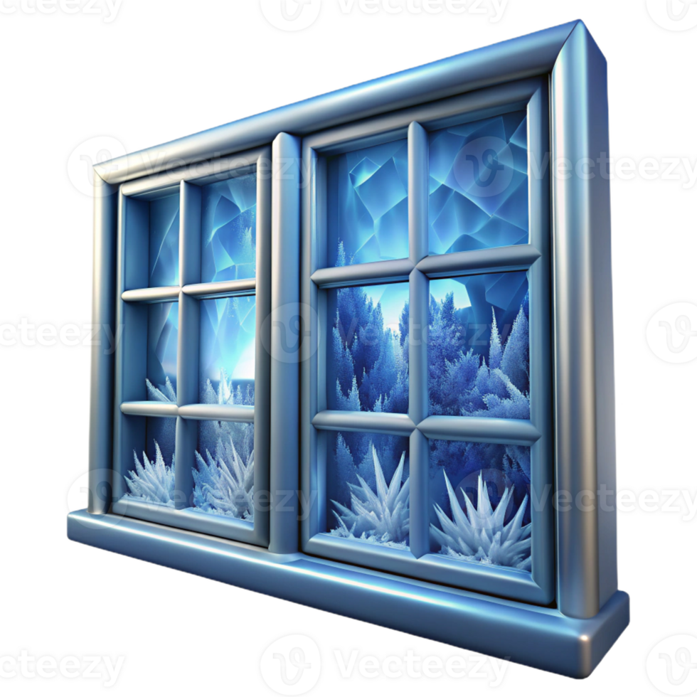 3D frosted window with snowflakes png