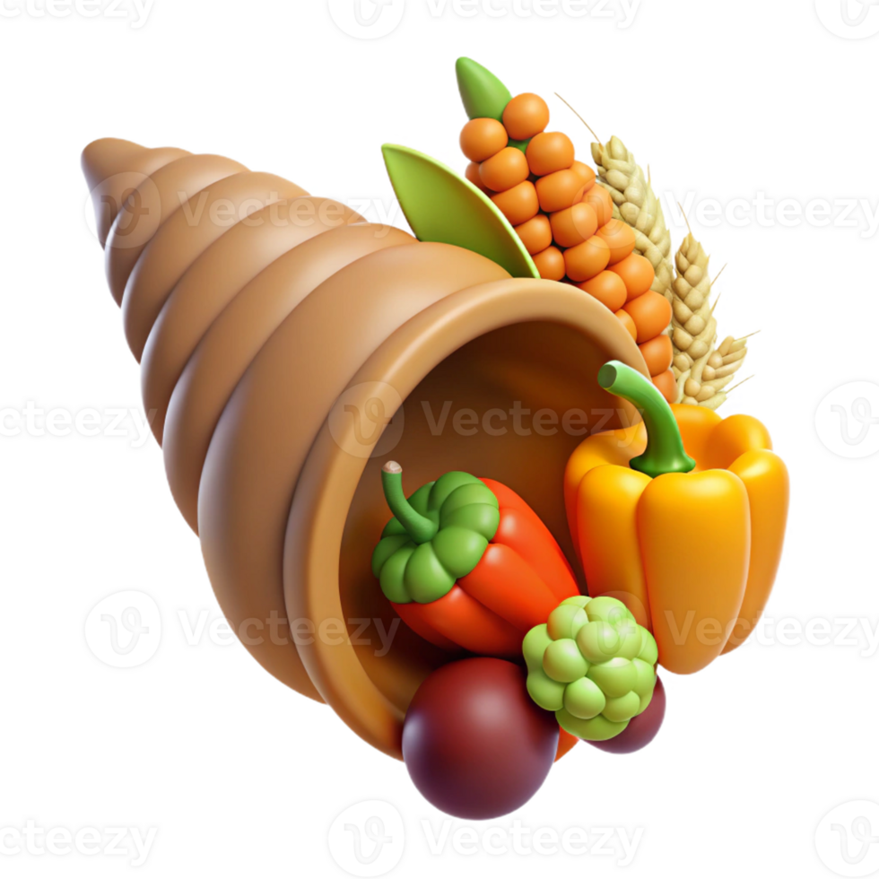 Autumn cornucopia filled with harvest produce. png