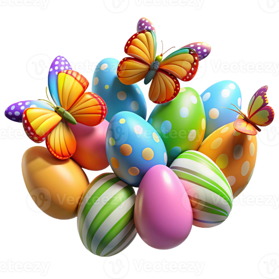 3D butterflies with colorful Easter eggs png