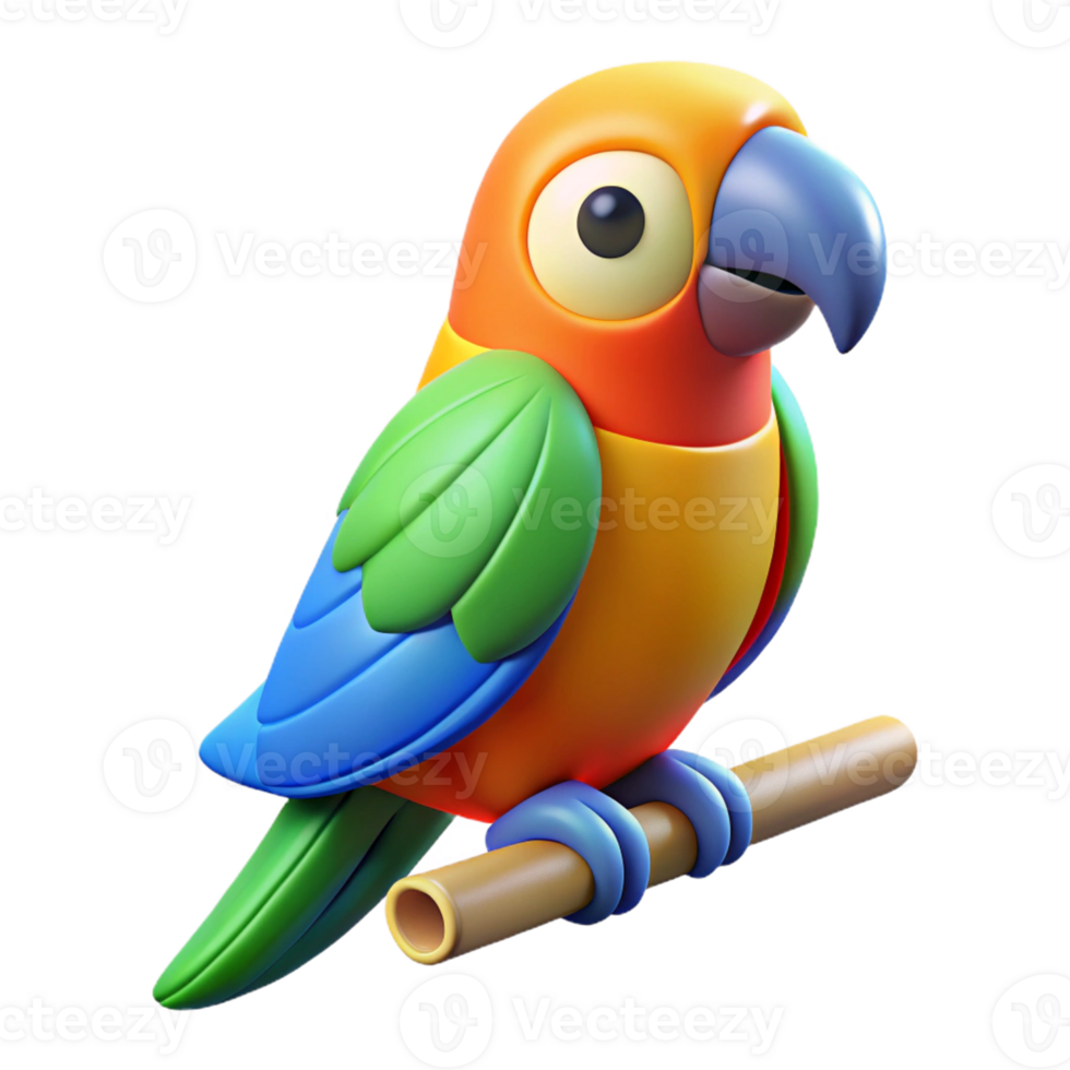 3D parrot perched on a branch png
