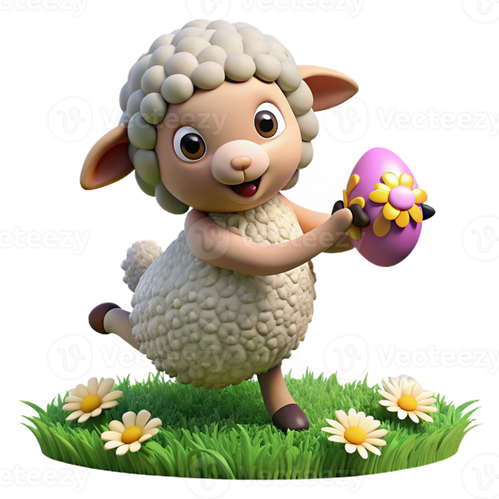 Adorable 3D lamb holding an Easter egg png