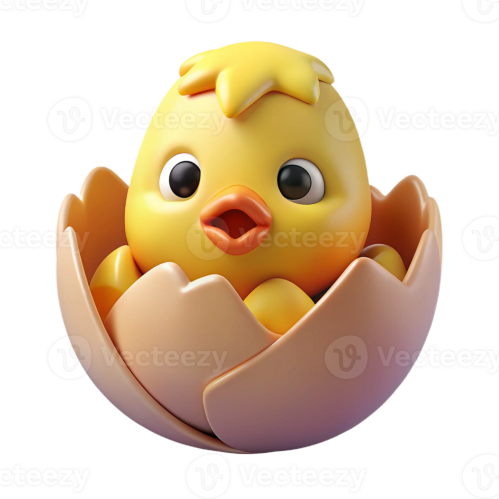 Adorable 3D chick hatching from an eggshell png