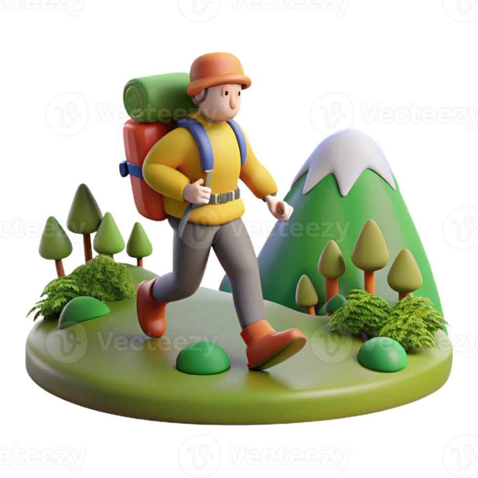Vibrant hiker with trekking gear png