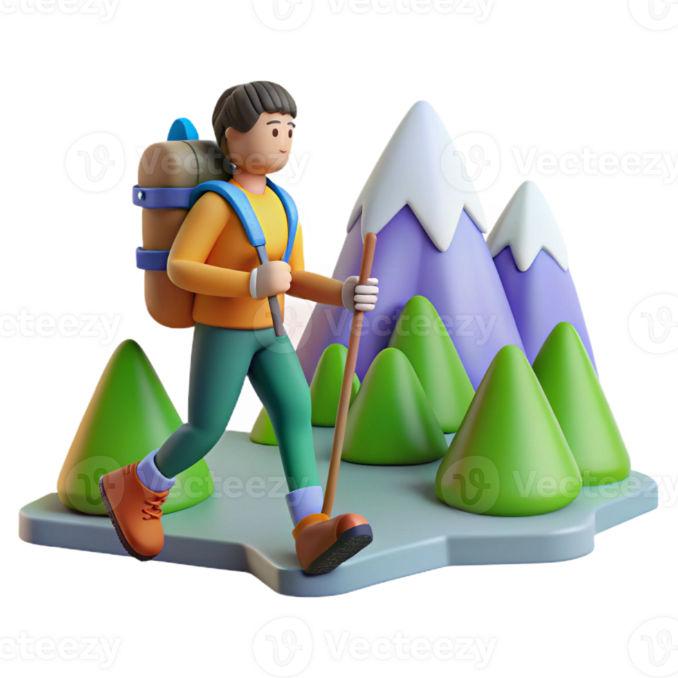 3D hiker with a backpack in a forest setting png