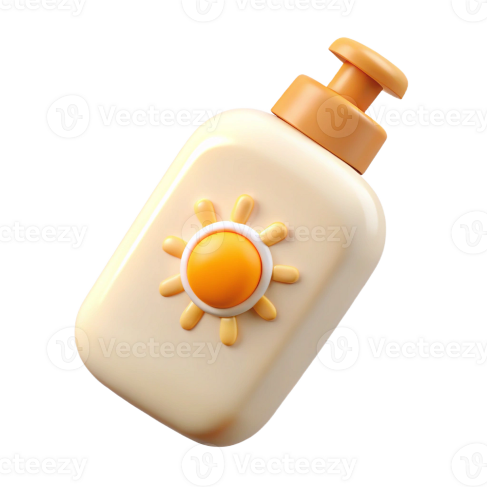 3D sunblock bottle with vibrant design. png