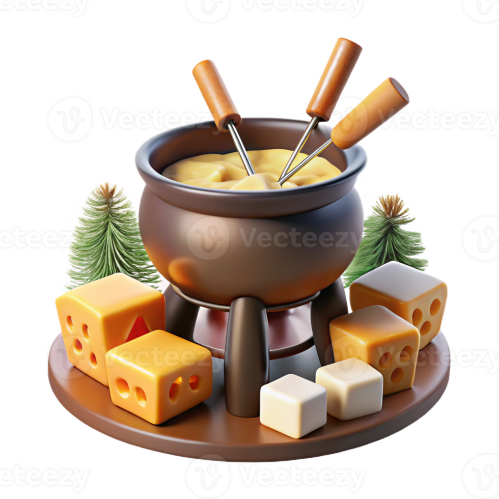3D cheese fondue pot with vibrant details png