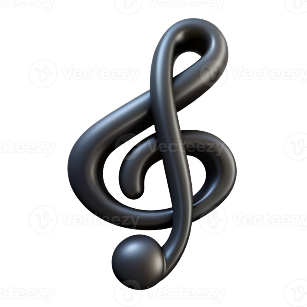 3D treble clef icon in sleek black. png