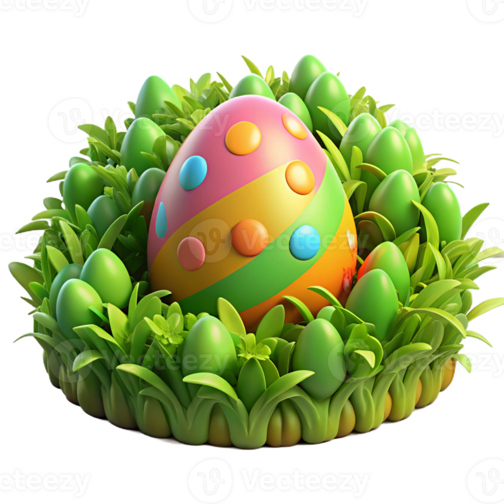3D colorful Easter egg nestled in grass png
