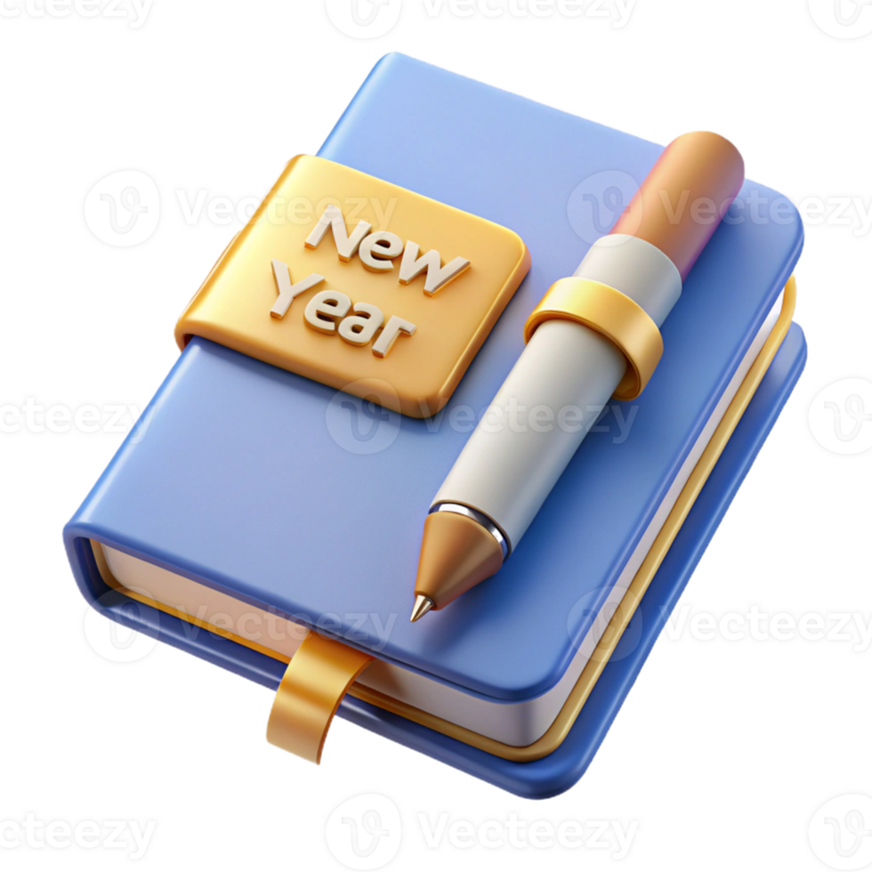 3D journal with New Year text and a vibrant design. png