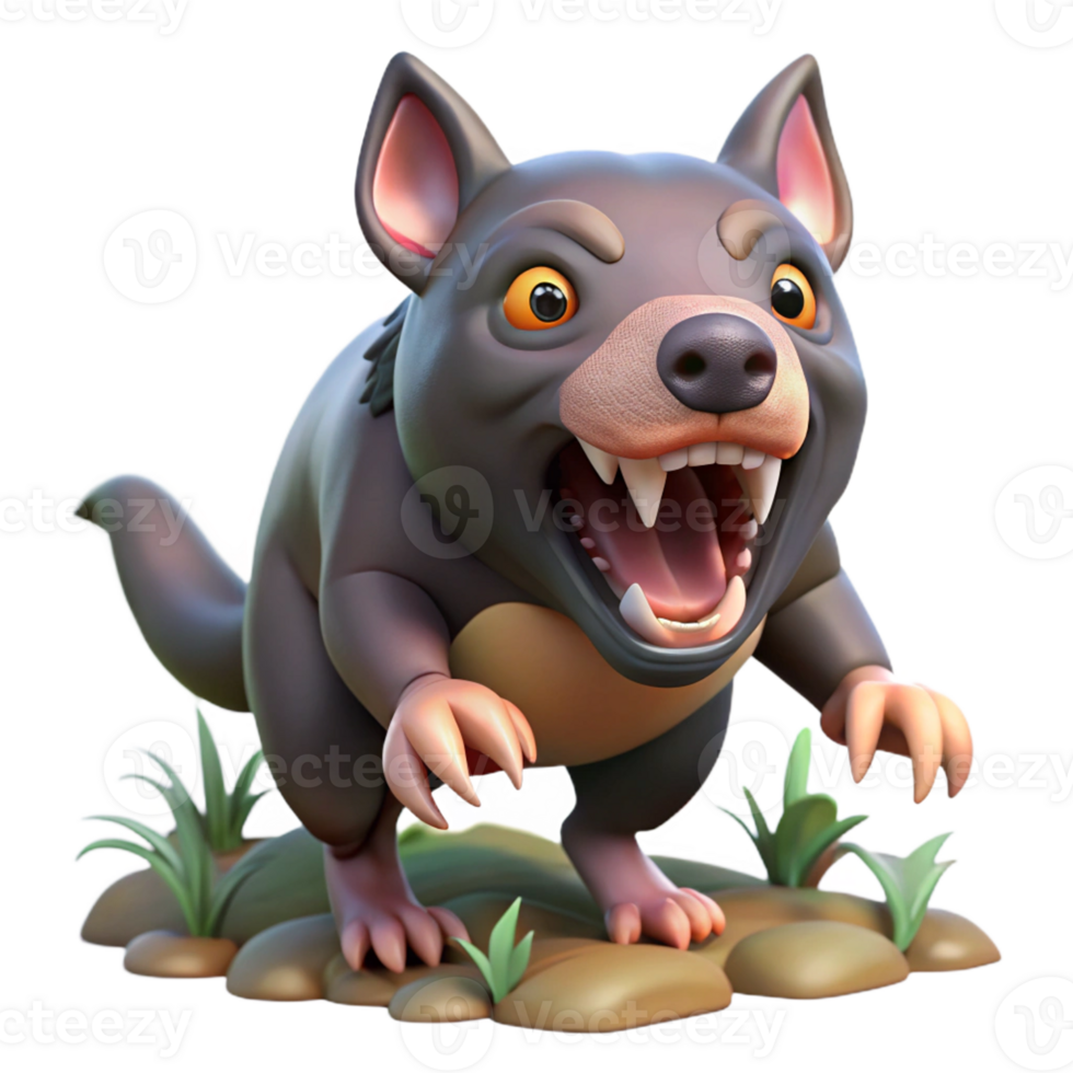 3D Tasmanian devil snarling with detailed textures. png
