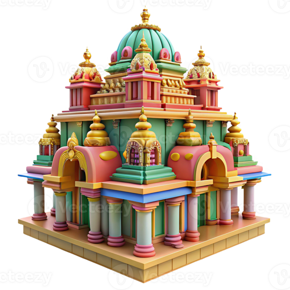 3D colorful South Indian temple with vibrant details. png