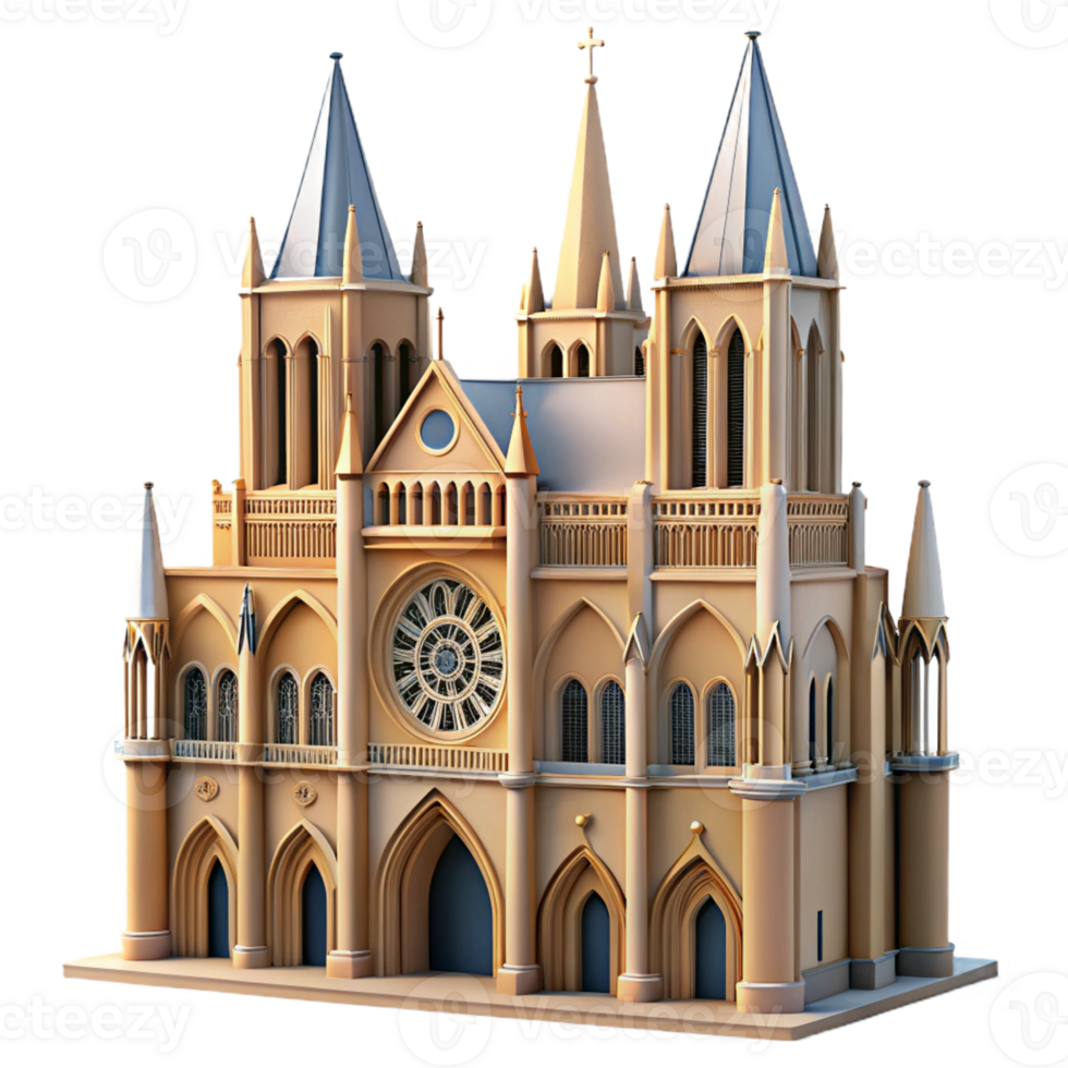 3D depiction of Notre Dame Cathedral with intricate details png