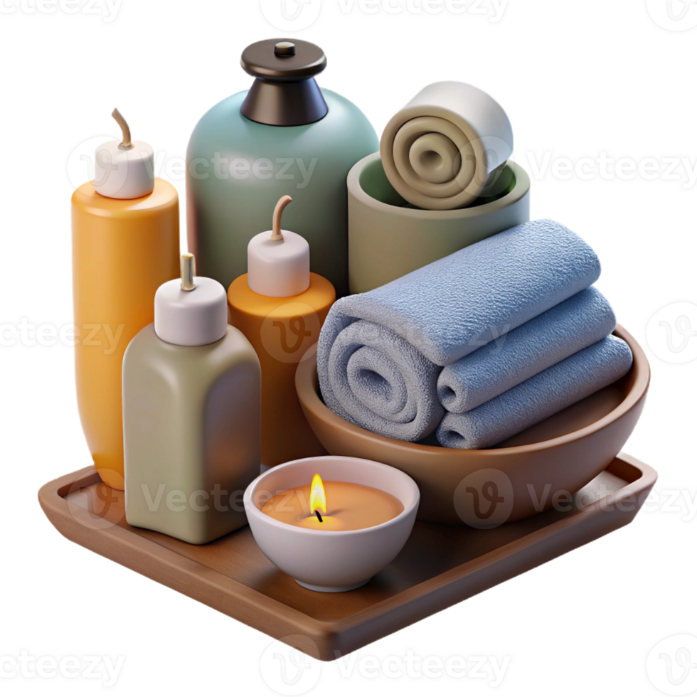 3D set of spa items with candles and towels. png