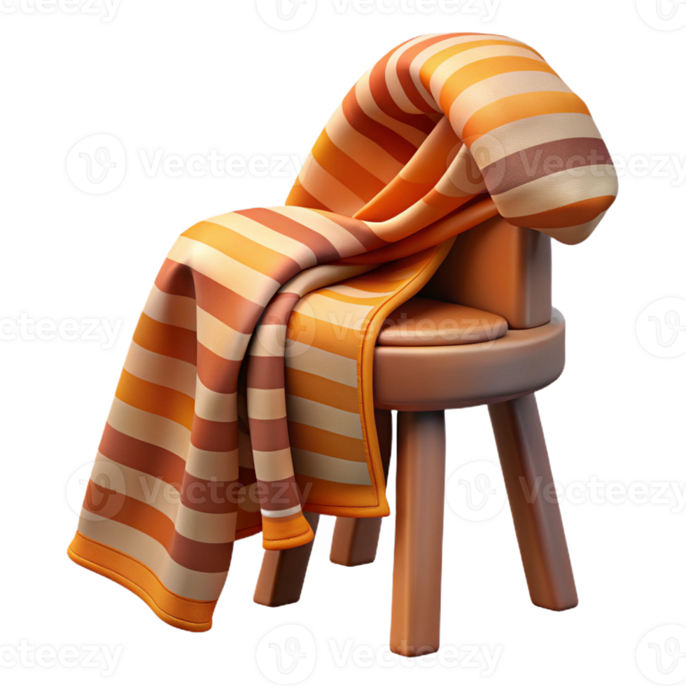 3D long cozy scarf draped over a wooden chair. png
