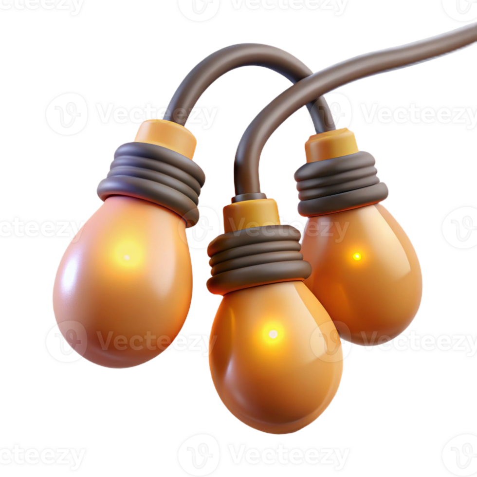 3D small strand of lightbulbs with warm glow. png