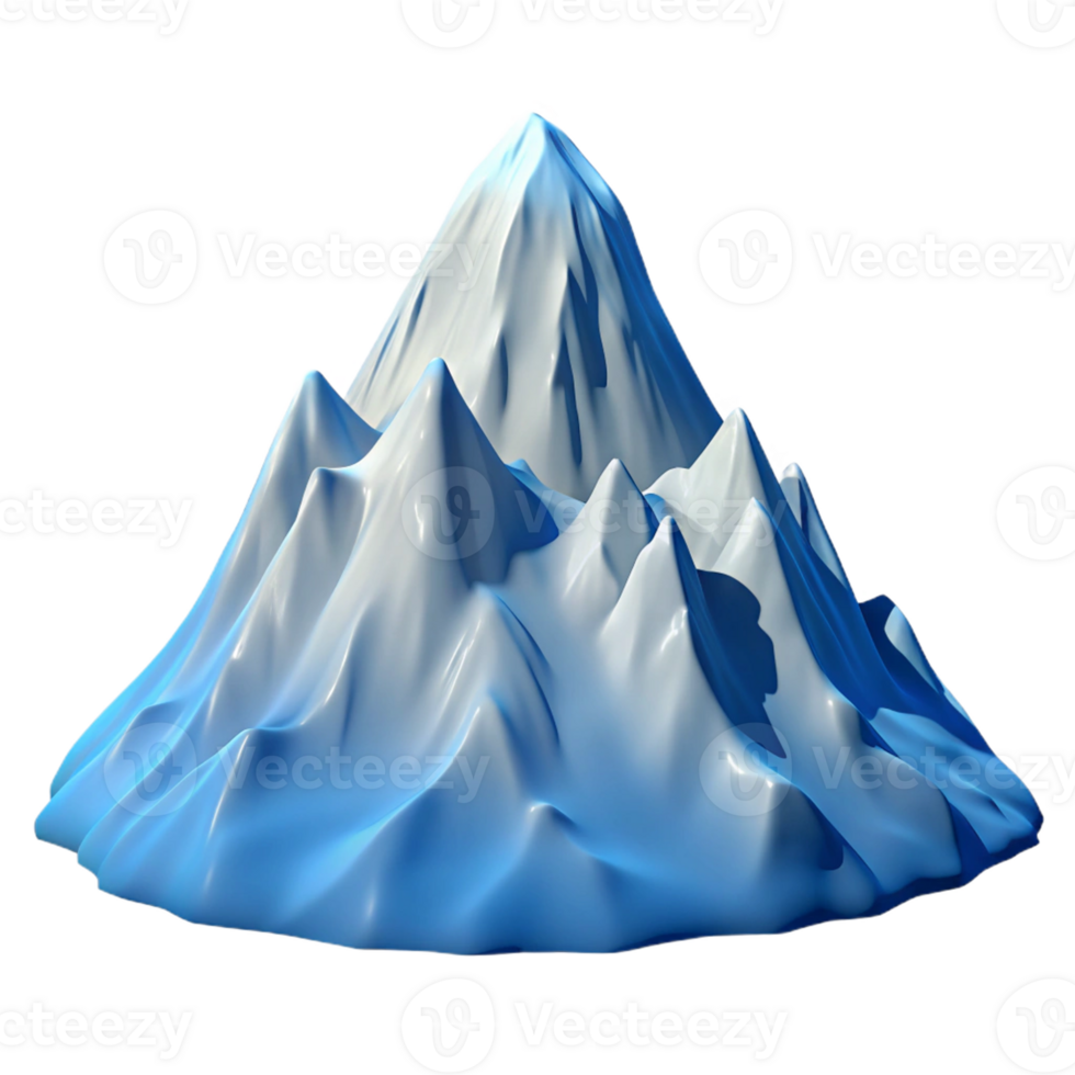 3D snow-covered mountain with detailed textures. png