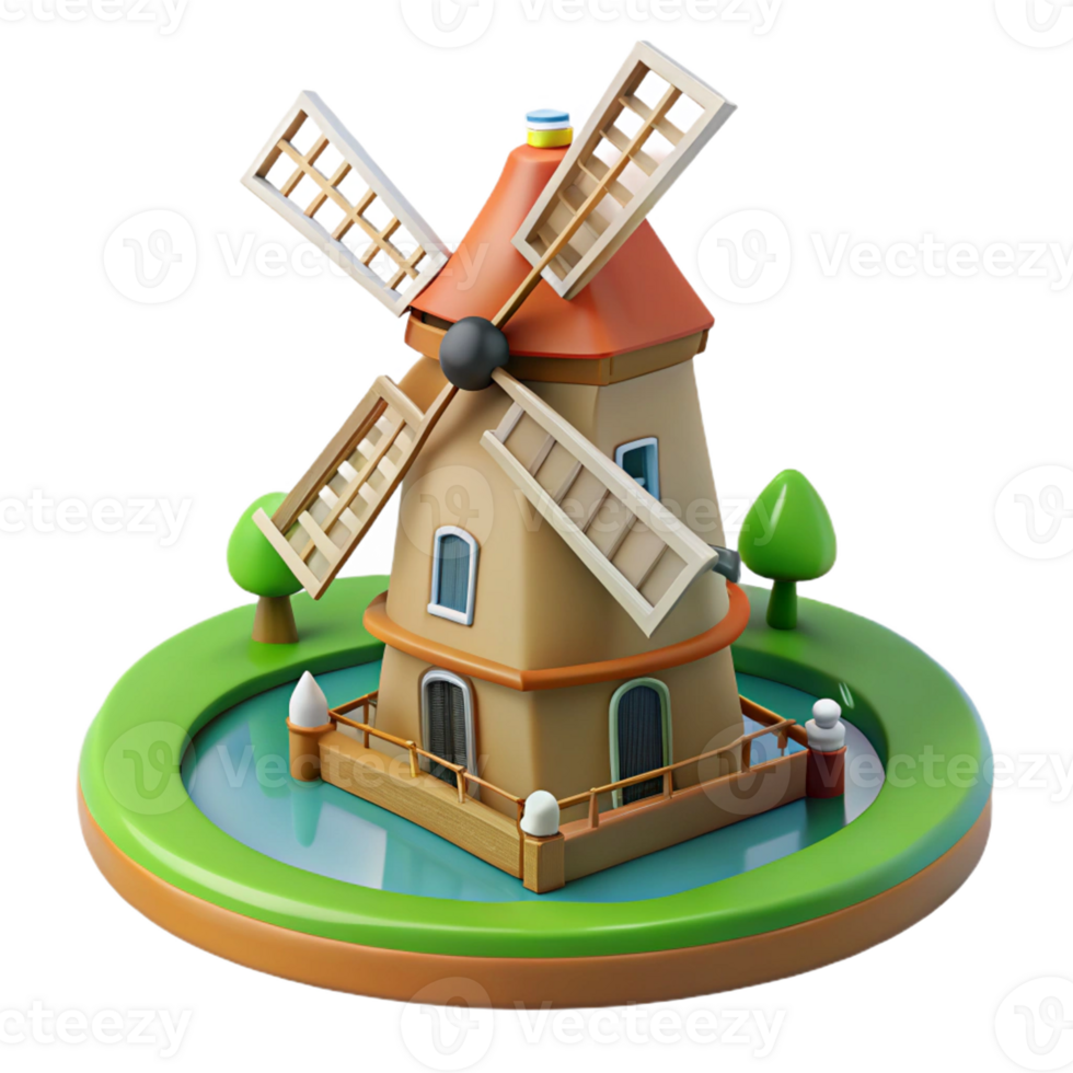 Realistic windmill icon for cultural and travel themes. png