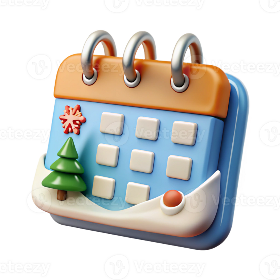 Vibrant calendar illustration with a Christmas tree symbol. png