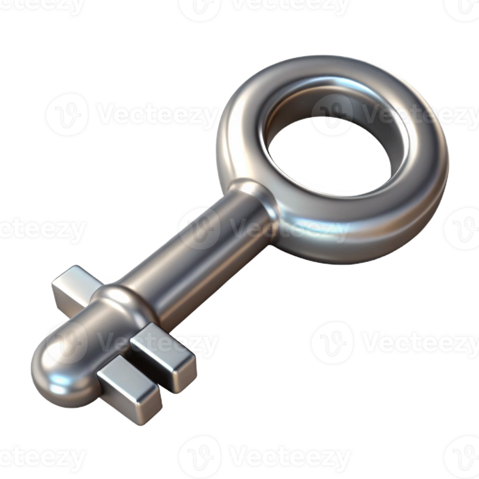 Realistic metal key icon for security and access themes. png