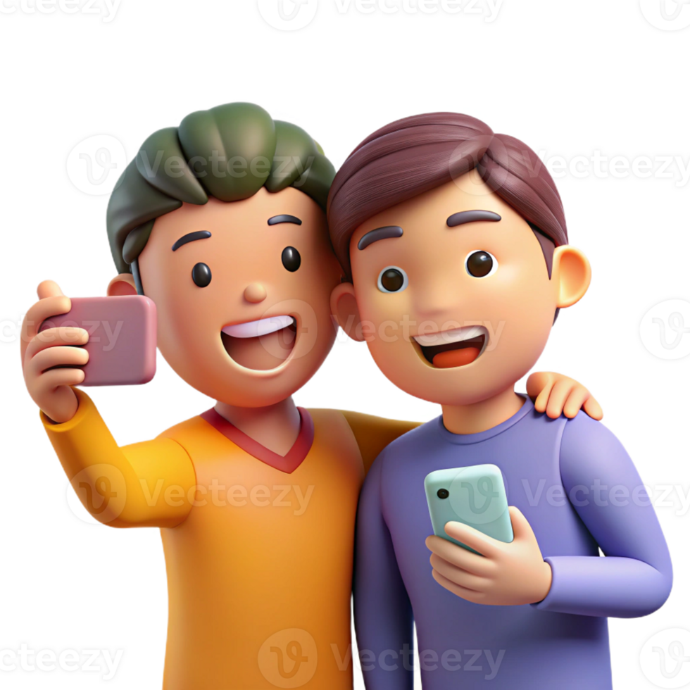 Vibrant illustration of happy friends capturing a moment. png