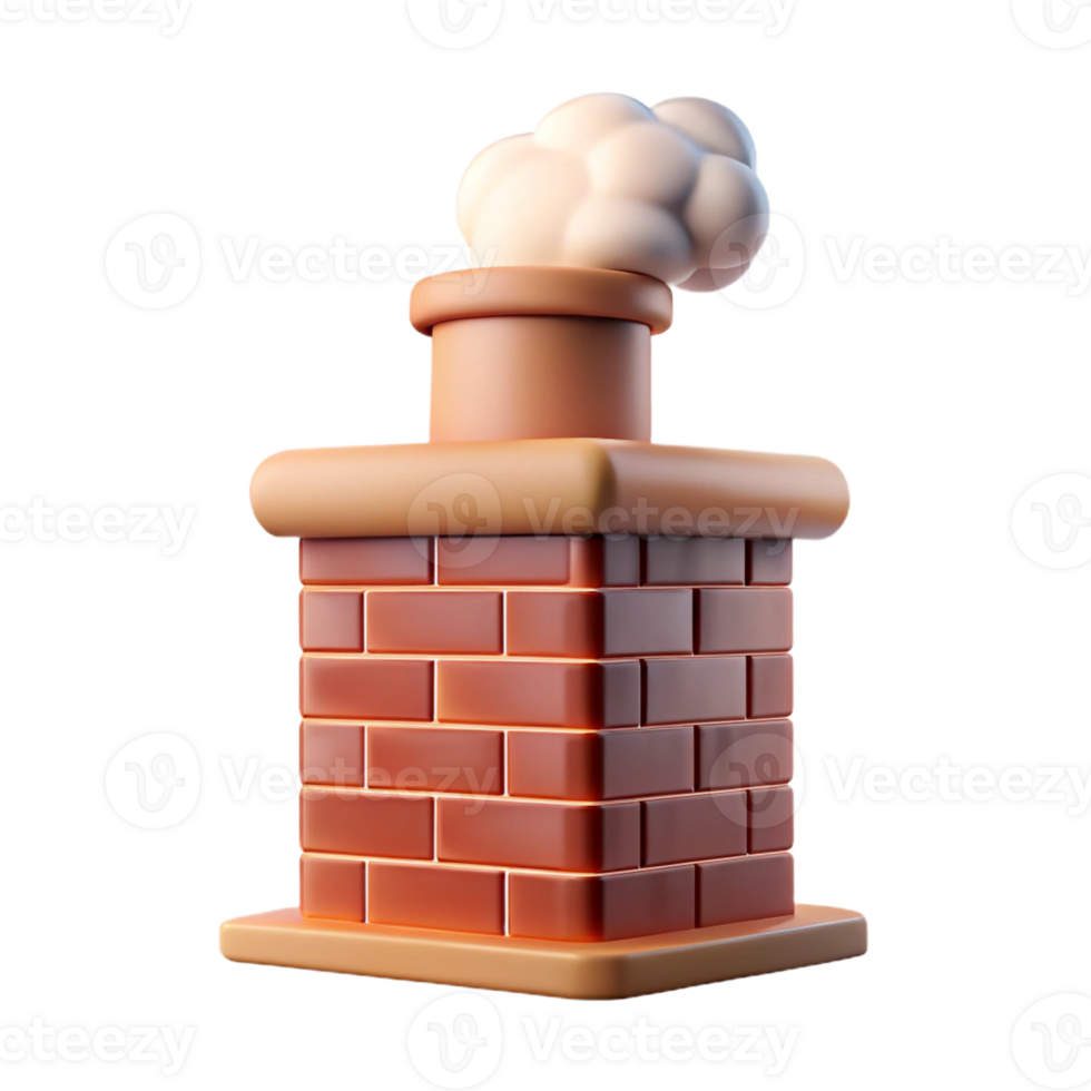 3D brick chimney with realistic smoke effect. png