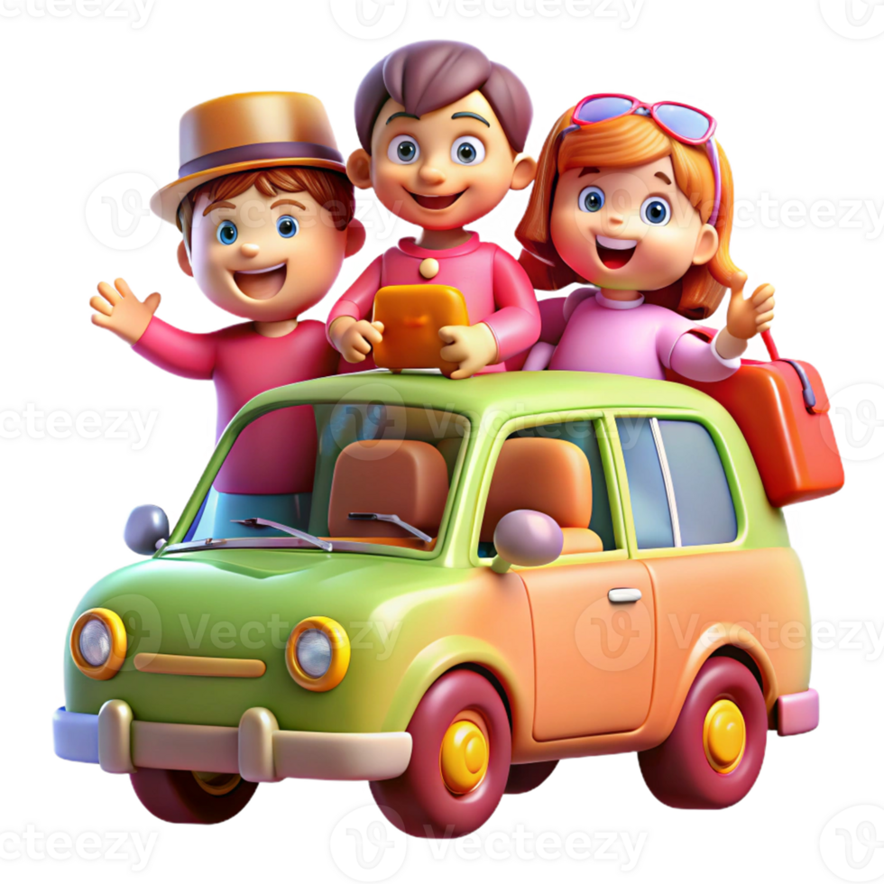 Realistic family driving illustration for travel themes. png