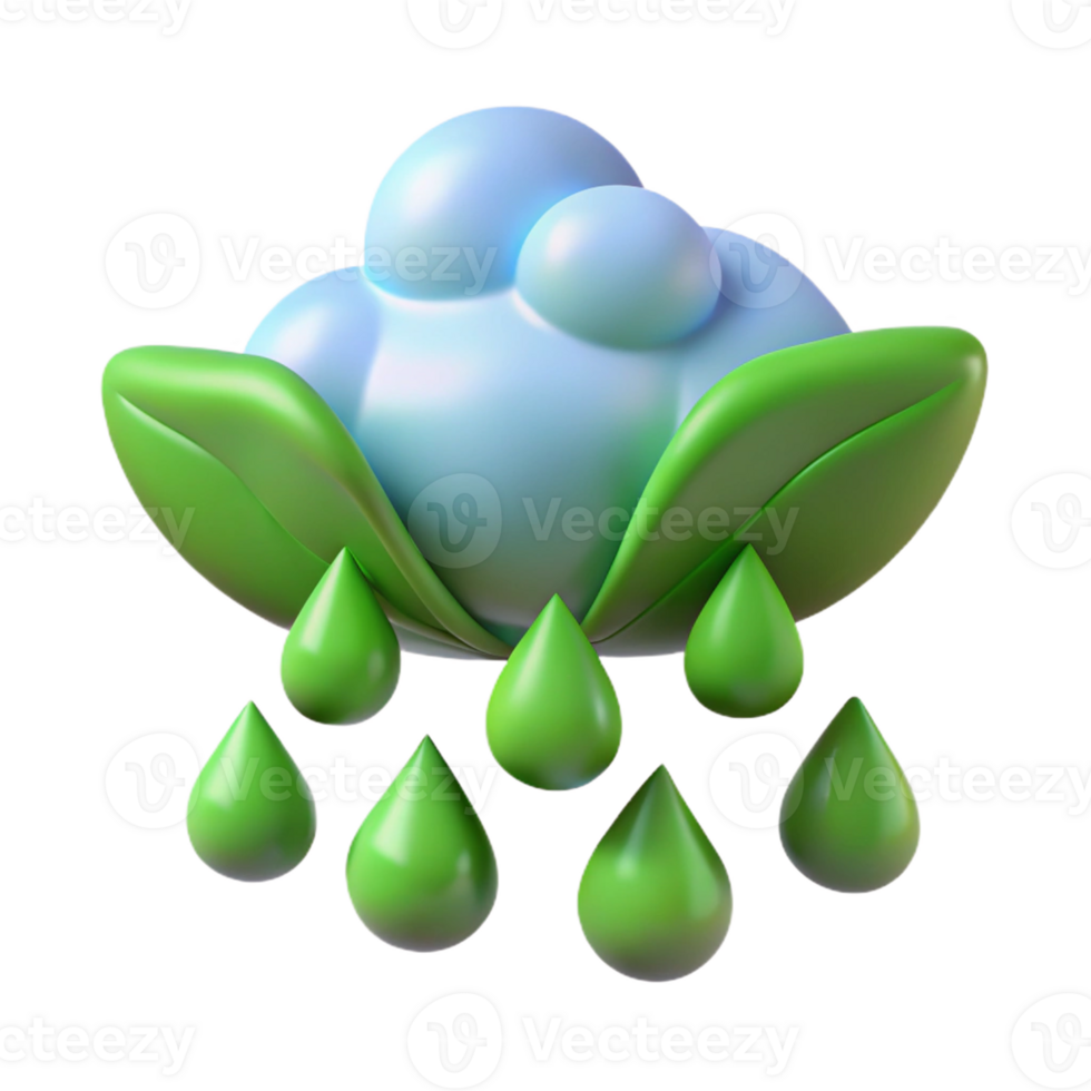 Vibrant cloud with rain and leafy accents. png