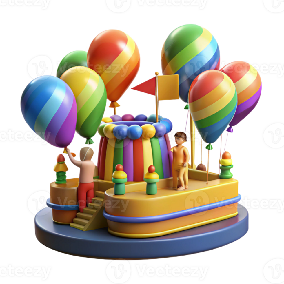 Colorful balloon parade with rainbow Easter eggs. png
