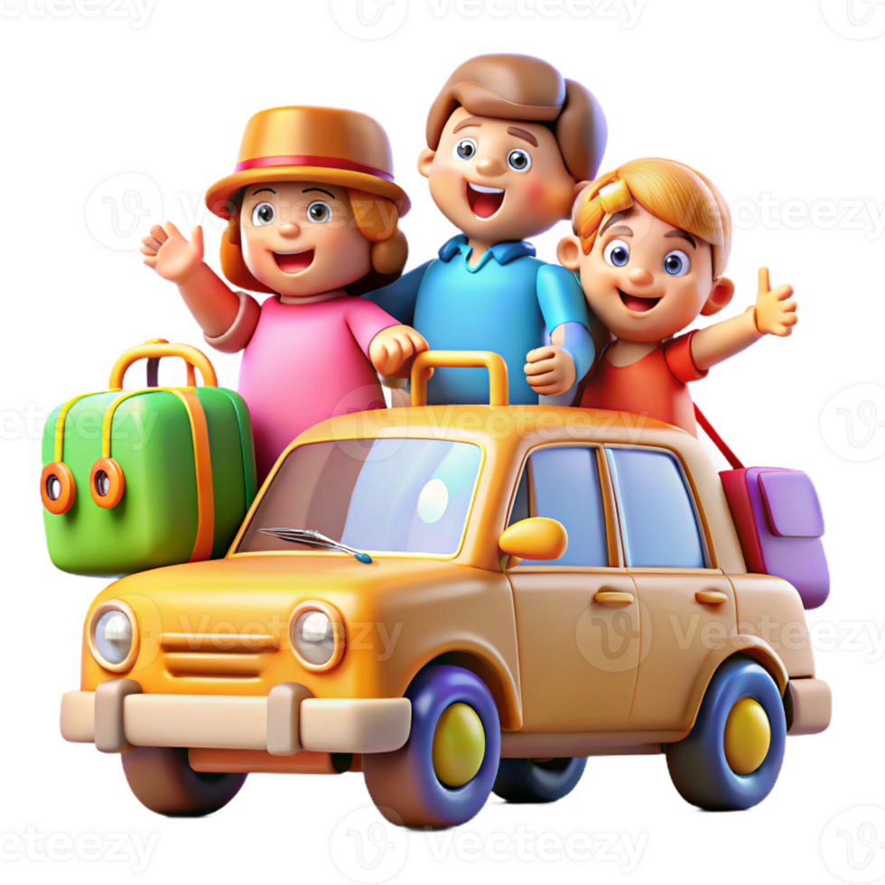 3D colorful family car icon with happy passengers. png
